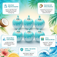Coffret de 6 bombes de bain personnalisées à l'extrait de noix de coco et agrumes, 140g, faites à la main à base de plantes, bleu turquoise, hydratantes et aromatiques, cadeau