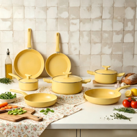 Ensemble de casseroles en aluminium moulé sous pression antiadhésif avec fond à induction et couvercle en verre pour la cuisine à domicile
