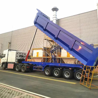 Semi-remorque benne arrière 3 essieux NM400 avec plaques d'usure, capacité 60 tonnes, benne basculante en U pour le transport de minerai, de roche et de matériaux en vrac dans les mines et carrières