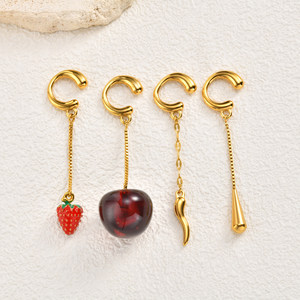 Boucles <span class=keywords><strong>d</strong></span>'oreilles clipsables géométriques en acier inoxydable plaqué or avec résine, pour femmes, à porter en soirée, sans perçage, bijoux fantaisie - Product Image 1