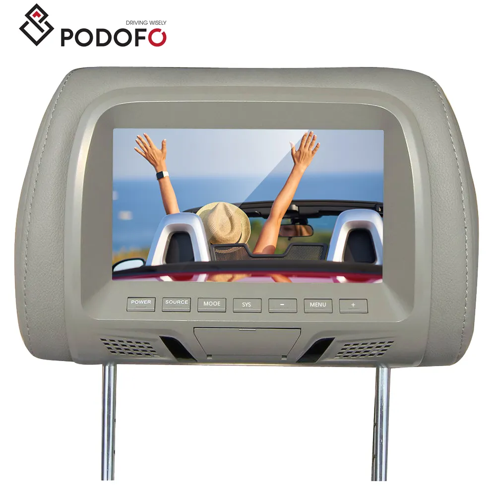 Podofo 7 pouces LED voiture appui-tête FM MP5 lecteur vidéo BT USB SD oreiller moniteur noir/gris/Beige couleur