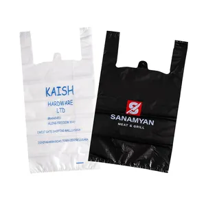 Custom Logo Printed Business Clothing Bar Shop Restaurant Food Take Out Plastic Shopping Bags With T-shirt Handle