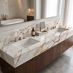 Plaques murales en pierre frittée Calacatta Gold <span class=keywords><strong>de</strong></span> haute qualité <span class=keywords><strong>pour</strong></span> <span class=keywords><strong>salle</strong></span> <span class=keywords><strong>de</strong></span> <span class=keywords><strong>bain</strong></span>, comptoirs <span class=keywords><strong>de</strong></span> cuisine ou carrelage mural - Product Image 5
