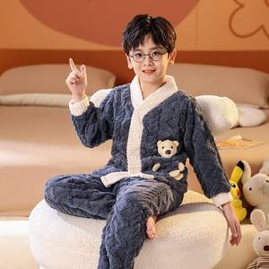 Costume de <span class=keywords><strong>pyjama</strong></span> épais en molleton corail pour enfants garçons et filles automne hiver motif géométrique décontracté vêtements pour garçons pour enfants - Product Image 5