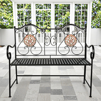 Banc de jardin moderne en fer noir en forme de papillon Zhongpin - Meuble en métal durable et écologique pour 2 personnes, idéal pour la terrasse et le parc