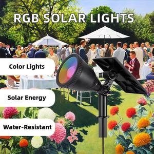 IP65 Waterproof Solar <b>LED</b> Spotlights Dusk Dawn Colorful ABS Lamp Body for Garden <b>Tree</b> & Warehouse <b>Lighting</b> - Product Image 2