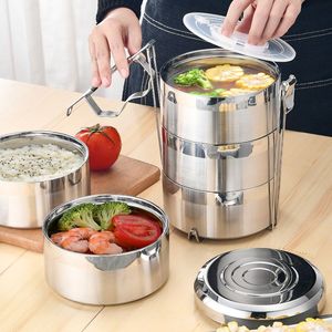 304 Stainless Steel Double Layer Insulated Bento <b>Box</b> With <b>Plastic</b> Lid Cylinder Shape <b>Lunch</b> <b>Box</b> Multi Purpose Food Container - Product Image 1