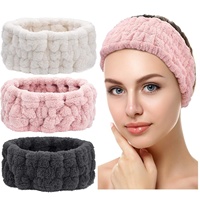 Ensemble bandeau, élastique à cheveux et bracelet en polaire corail pour le lavage du visage, absorbant l'eau, anti-humidité, à bords larges, pour le sport et le lavage