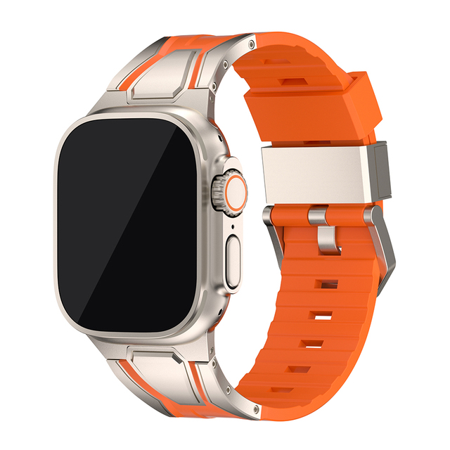 Keepwin New Patent Design FKM Rubber Watch Band Compatible with Apple IWatch Ultra 9/8/7/6/5/4 SE Rugged Sports Strap for Men