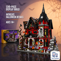 Blocs de construction de maison gothique effrayante à deux étages sur le thème d'Halloween, 1249 pièces, modèle d'exposition en ABS pour adolescents, décoration saisonnière