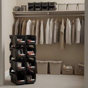 Bacs de rangement empilables Vevor 10,9 x 5,5 x 5,1 pouces, plastique rectangulaire noir, lot de 8, pour l'organisation du placard, du garage, du bureau - Product Image 2