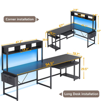 Grand bureau d'ordinateur personnalisé en forme de L avec lumière LED RVB simple étagère de rangement de meubles modernes pour bureaux à domicile et bureaux
