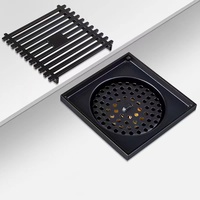 Siphon de sol carré noir en laiton de luxe moderne de 4 pouces pour salle de bain et cuisine