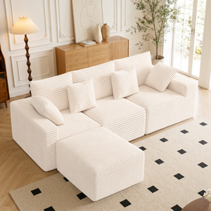 Sofá Seccional Modular en Forma de L con Chaise Longue, Tapizado en Corduroy, Asiento Profundo, Espuma de Alta Densidad para Sala de Estar/Apartamento - Product Image 1
