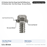 410 Stainless Steel Hex Flange Head Self-Drilling Tapping Screw 5.5 x 50 mm for Exterior Fence Metal Sheet Fixing
