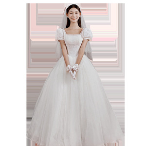 Wedding Dress Square Collar Natural Waist Off White Simple Style For Brides Wedding Day Travel Photography - Product Image 5