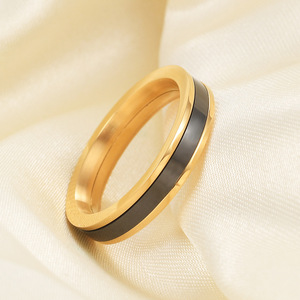 Gold And White <b>Ceramic</b> <b>Ring</b> 4Mm Smooth Stainless Steel Unisex Everyday Wear Geometric Design Fine Jewelry - Product Image 3