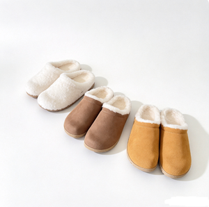 Pantoufles douillettes en fausse daim doublées de peluche, hiver, bout rond, à enfiler, mules fermées, pantoufles moelleuses, pantoufles de mariée, chaussures duveteuses - Product Image 1