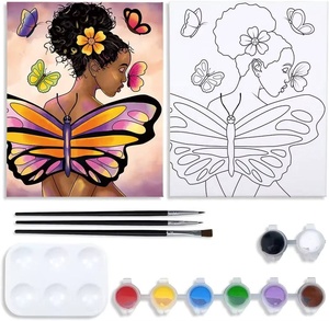 Kit de Peinture sur Toile pour Filles Motif Papillon, Peinture Acrylique Pré-dessinée pour Peintures par Numéros, Kit de Peinture DIY par Numéros - Product Image 1