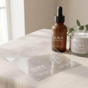 Custom gold foil hot stamping transparent PET perfume label <b>stickers</b>, waterproof self-adhesive cosmetic bottle brand <b>logos</b> - Product Image 1