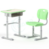 Ensemble de bureau et de chaises pour étudiant unique, moderne et durable, mobilier scolaire en plastique et en bois bon marché avec matériau métallique pour salle de classe