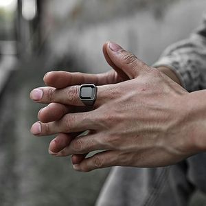 New Male <strong>Black</strong> <strong>Stone</strong> Stainless Steel <strong>Ring</strong> <strong>Silver</strong> Color Hip Hop Party Punk <strong>Rings</strong> for Men Wedding Jewelry - Product Image 4