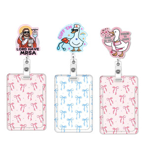 In-stock cross-border acrylic rotating alligator <b>clip</b> badge scroll push-to-open card holder with UV varnish and embossed design. - Product Image 1