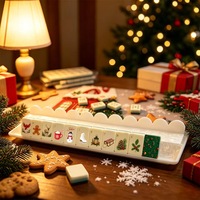 Tuiles de Mahjong de Luxe à Motifs Saisonniers Rouge et Vert, Ensemble de Tuiles de Mahjong Américain avec Face Ivoire, Cadeau Familial pour les Fêtes