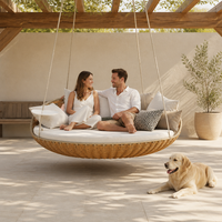 Fauteuil suspendu en rotin PE pour l'extérieur, idéal pour les espaces de loisirs, jardins, patios, complexes hôteliers et mobilier d'extérieur commercial