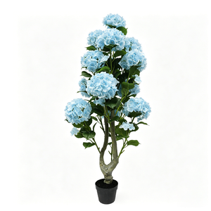 Nouvelle Conception Arbre de fleurs d'hortensia artificiel pour intérieur et extérieur Décoration de la maison Bleu 3 pi / 4 pi / 5 pi Arbre de fleurs d'hortensia - Product Image 1