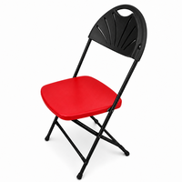 Chaise pliante en métal robuste avec dossier ventilé rouge et noir, portable et empilable, pour mariage, fête, événement, réunion