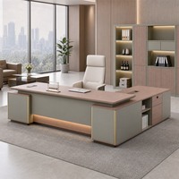 Bureau de direction moderne, durable et écologique avec armoire latérale et boîte à câbles, en bois, garantie 5 ans