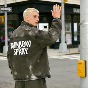 Gökkuşağı Desenli Sokak Giyim Üreticisi High Street DTG Kabartmalı Baskı Erkek Ceketi Vintage Eskitme Görünümlü OEM Beyzbol Ceketleri Erkek - Product Image 2