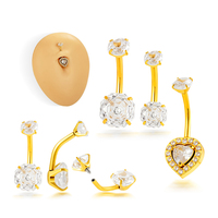 Anneaux de nombril Maina à double pierre avec filetage interne, en forme de cœur et de zircon rond, style barbell, bijoux de piercing pour nombrils