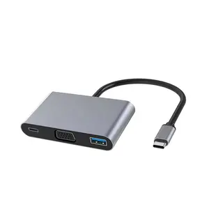 منفذ USB 3 في 1 إلى VGA/D-Sub P HD محور الفيديو من النوع C PD 87W شحن USB OTG الخائن لأجهزة MacBook Air PC Dex HDTV قفص الاتهام