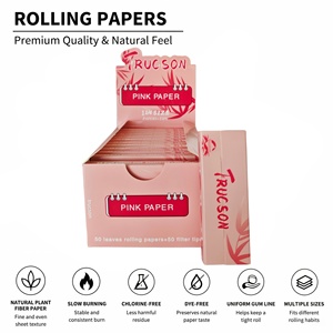 กระดาษมวนบุหรี่ TRUCSON สีชมพู ขนาด 1 1/4  ทำจากเส้นใยพืชธรรมชาติ ปราศจากสีและคลอรีน 50 แผ่น พร้อมที่กรอง - Product Image 1
