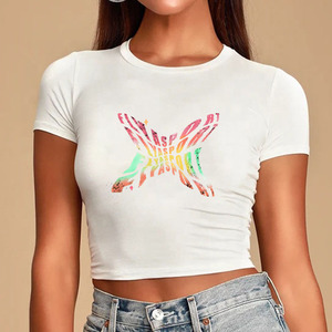 Bé TEE Cắt Phụ Nữ Đồ Họa T Áo Sơ Mi Đồng Bằng Mùa Hè Cotton Chặt Chẽ Mỏng Phù Hợp Với T Áo Sơ Mi Hàng Đầu Quá Khổ Crop Top Mujer Sexy Cho Phụ Nữ - Product Image 4