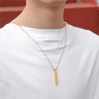 Collier simple avec pendentif bâton, chaîne géométrique rectangulaire en acier inoxydable, surface lisse