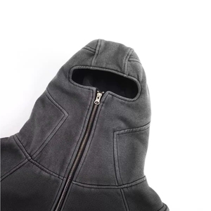 Sudadera con capucha y cremallera de cara completa para hombre de talla grande al por mayor personalizada 100% algodón diseño de calle logotipo liso teñido lavado a la piedra ecológico - Product Image 6