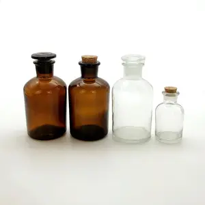 Botol rabun mulut kecil 30ml-1000ml, tabung reagen laboratorium amber dan bening dengan stopper kaca