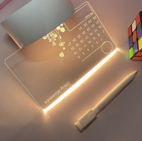 Tableau lumineux LED en acrylique vierge USB pour messages, notes, bricolage, effaçable, lumière de nuit 3D, base rectangulaire, lumière de table créative
