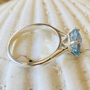 แหวนอะความารีนทรงคุชชั่น วินเทจ ชุบทอง S925 ของขวัญวันแม่ วันเกิด ของขวัญวันครบรอบแต่งงาน อุปกรณ์สำหรับเจ้าสาว - Product Image 4