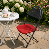 Chaise pliante en métal robuste avec dossier ventilé rouge et noir, portable et empilable, pour mariage, fête, événement, réunion