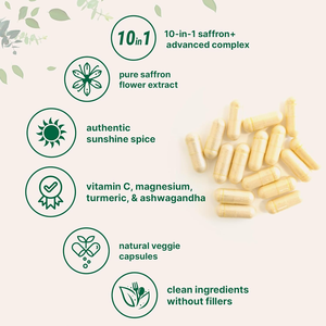 תוסף תזונה מתקדם סאפרון+ 90 כמוסות צמחיות 10 ב-1 תמצית סאפרון ויטמין <span class=keywords><strong>C</strong></span> מגנזיום כורכום אשוגנדה נוגד חמצון - Product Image 4