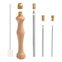 Ensemble d'aiguilles à poinçonner à trois aiguilles avec manche en bois et tube en laiton