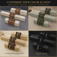 Coffret Cadeau Rigide Haut de Gamme Personnalisé à Motif Marbre avec Poignée à Pompon et Bande Tressée en Liège, Emballage Couleur Personnalisée pour Bijoux et Mariages