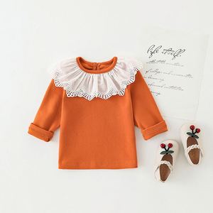 2021 autunno neonato tinta unita bambini maglietta infantile pizzo bambola colletto canotte neonata camicetta - Product Image 2