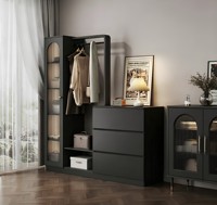 Commode de salon moderne de style italien en bois de petite taille avec porte-vêtements suspendu intégré et portemanteau multifonctionnel pour chambre à coucher