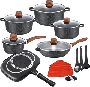 18Pcs Black Marble Coating Cookware Set Best Selling Die Cast Aluminum Casseroles Aluminium Pot With Lid