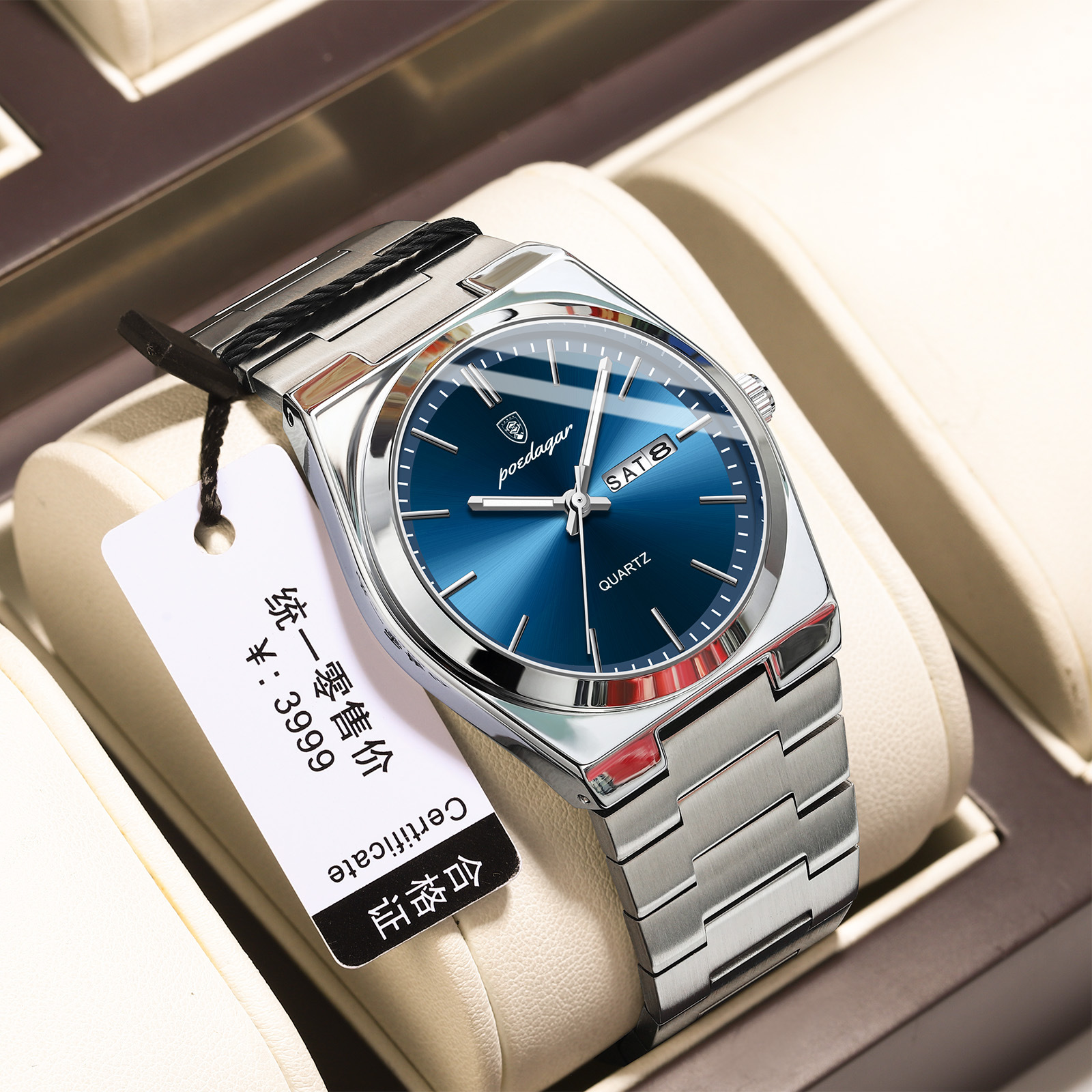 930 Silver Case Blue Dial Steel Strap Model